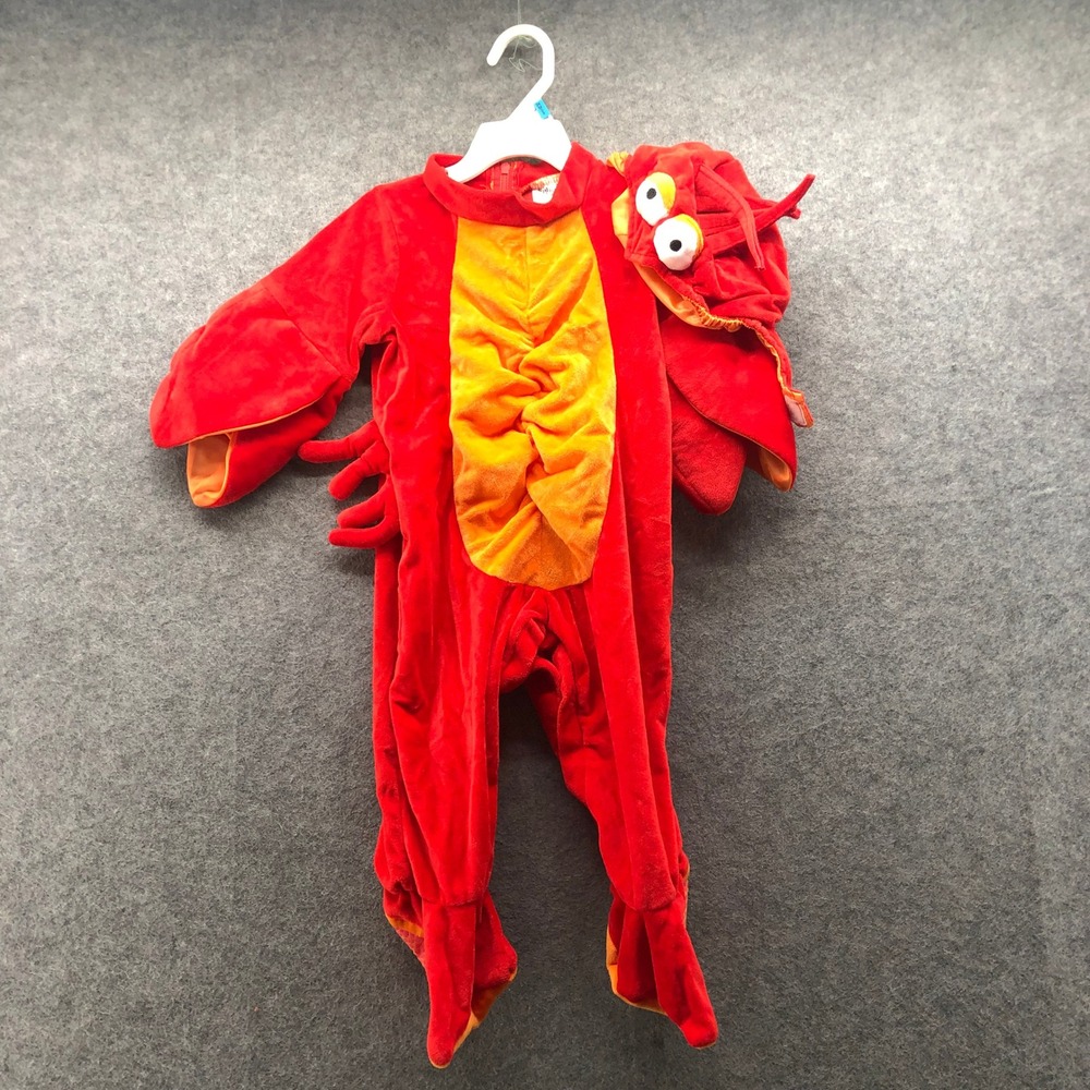 Spirit Halloween Baby Lobster Costume Infant 6-12 Months Red Plush Jumpsuit Hood